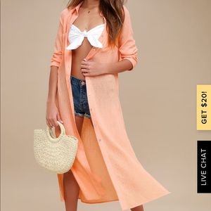 Sweet Cottage Coral Orange Long Sleeve Cover-Up